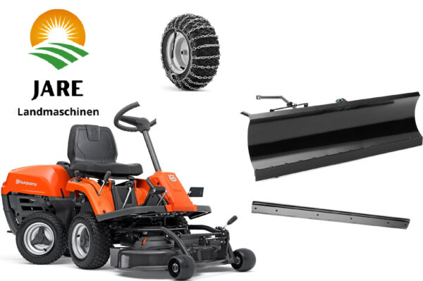 Husqvarna Frontmäher R 112C mit Mähdeck Combi 85 – Winterpaket mit Schneeschild, Gummileiste und Schneeketten – Modell 2025